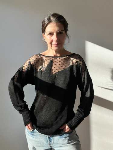 80s sheer polka dot knit sweater (S) - image 1