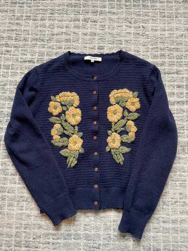 Simple Retro Sunflower Knit Cardigan (S)