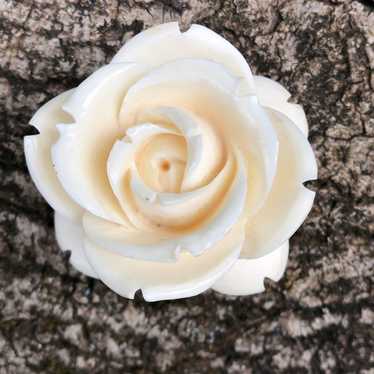 Vintage faux bone deeply carved layered rose brooc