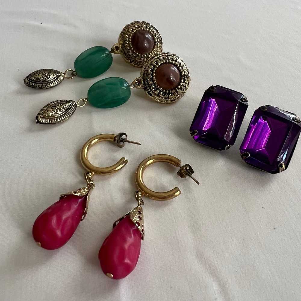 Colorful Vintage Lucite Gold Tone Costume Earring… - image 2