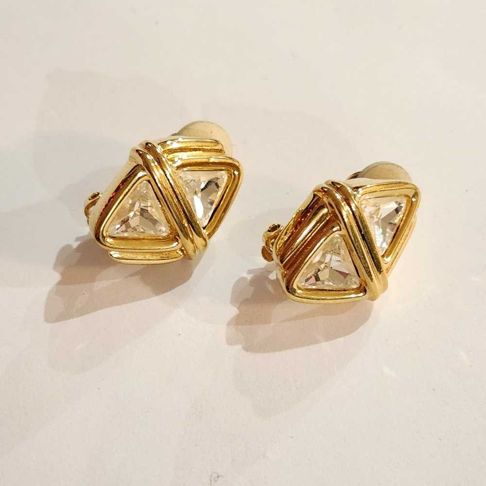 Vintage Gold Plated Swarovski Crystal Earrings - image 2