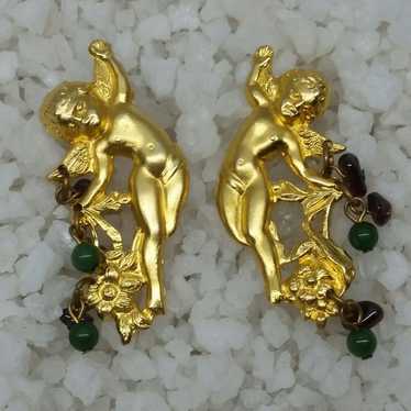 Cherub Angel garnet earrings - image 1