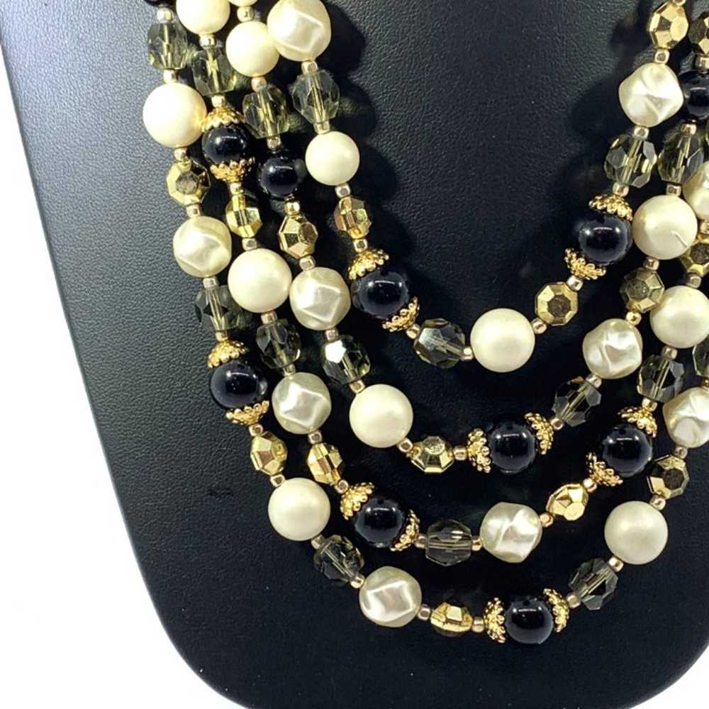 Necklace Japan Four Strand Beaded Gold Black Grey… - image 2