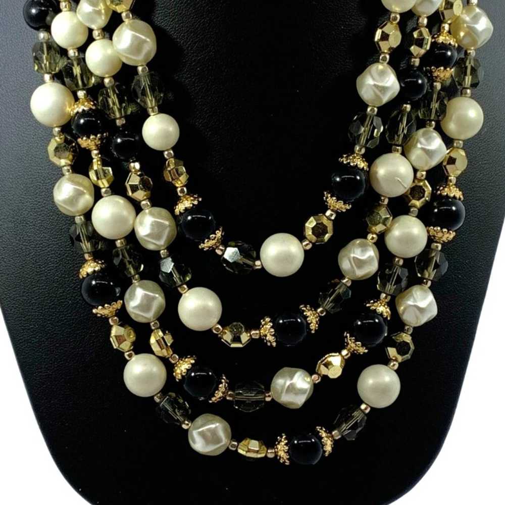 Necklace Japan Four Strand Beaded Gold Black Grey… - image 3