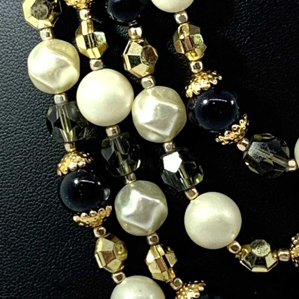 Necklace Japan Four Strand Beaded Gold Black Grey… - image 4