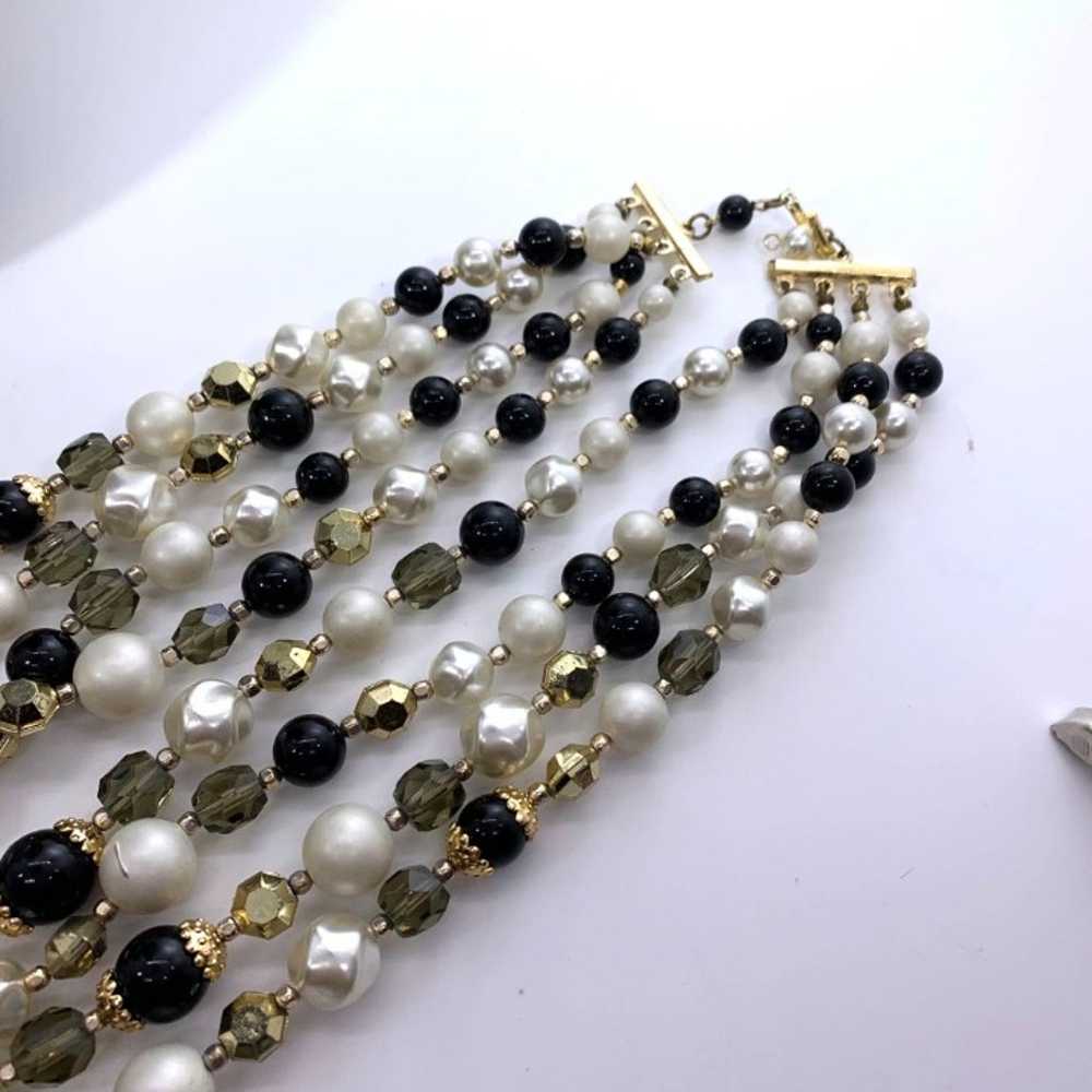 Necklace Japan Four Strand Beaded Gold Black Grey… - image 5