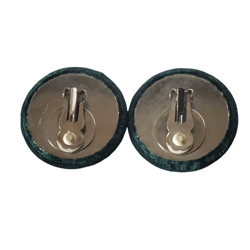 Vintage Round Green Velvet & Gold Button Clip On … - image 2