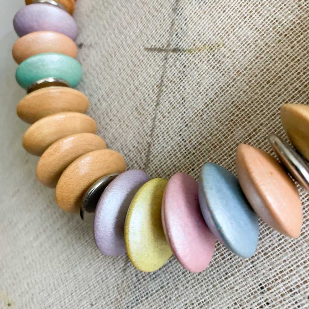 Vintage 80s Wooden Chunky Bead Necklace Colorful … - image 5