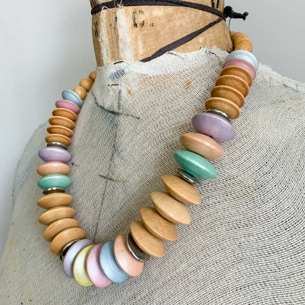 Vintage 80s Wooden Chunky Bead Necklace Colorful … - image 6