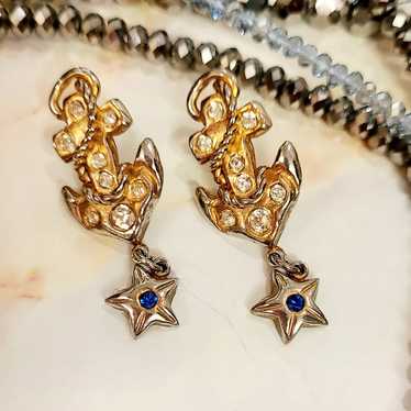 VINTAGE DON-LIN SIGNED ANCHOR & STAR EARRINGS - image 1