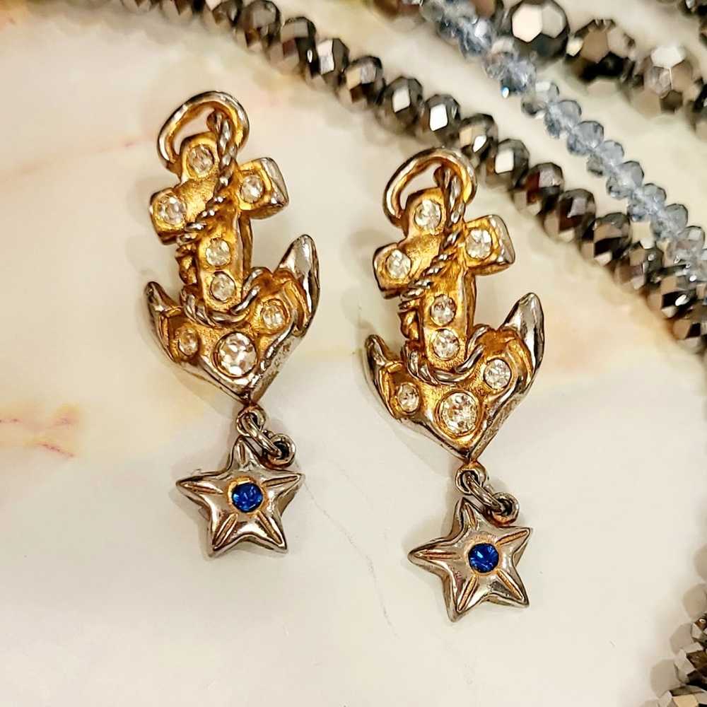 VINTAGE DON-LIN SIGNED ANCHOR & STAR EARRINGS - image 3
