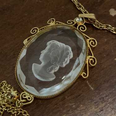 Vintage Style Cameo Clear Acrylic Pendant With Cr… - image 1