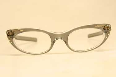 Gray Vintage Rhinestone Cat Eye Glasses - image 1