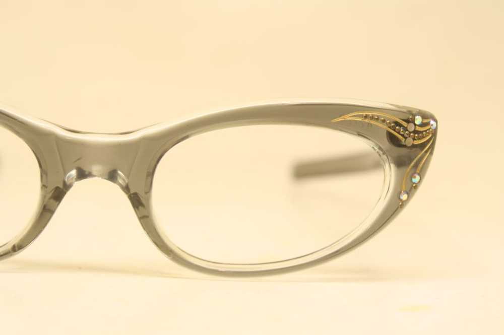 Gray Vintage Rhinestone Cat Eye Glasses - image 3