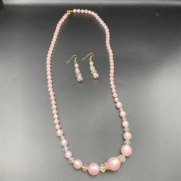 Vintage pink rhinestone Necklace and earrings set - image 1