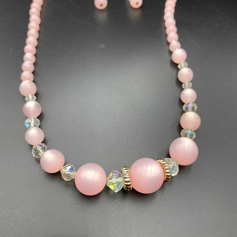 Vintage pink rhinestone Necklace and earrings set - image 2
