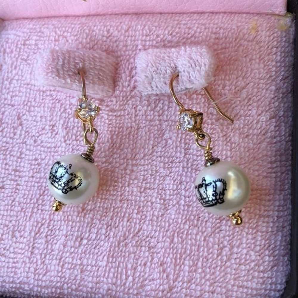 Juicy Couture Vintage Crystal Crown Pearl Drop Ea… - image 2