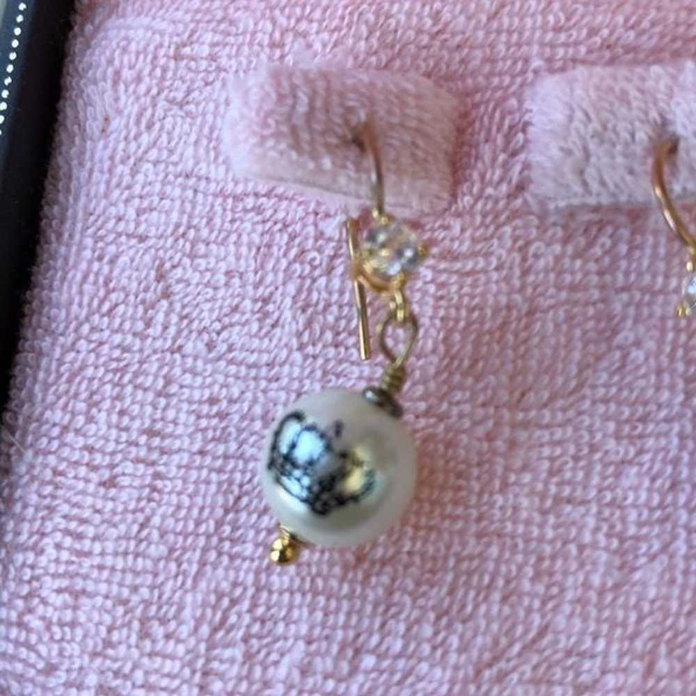 Juicy Couture Vintage Crystal Crown Pearl Drop Ea… - image 3