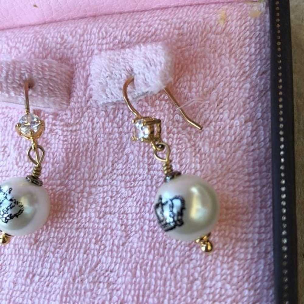 Juicy Couture Vintage Crystal Crown Pearl Drop Ea… - image 4
