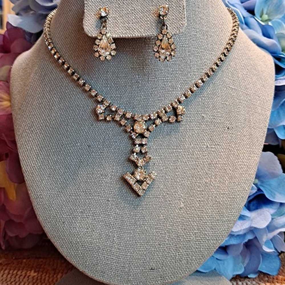 Vintage Rhinestone Necklace & Earring Set - image 1