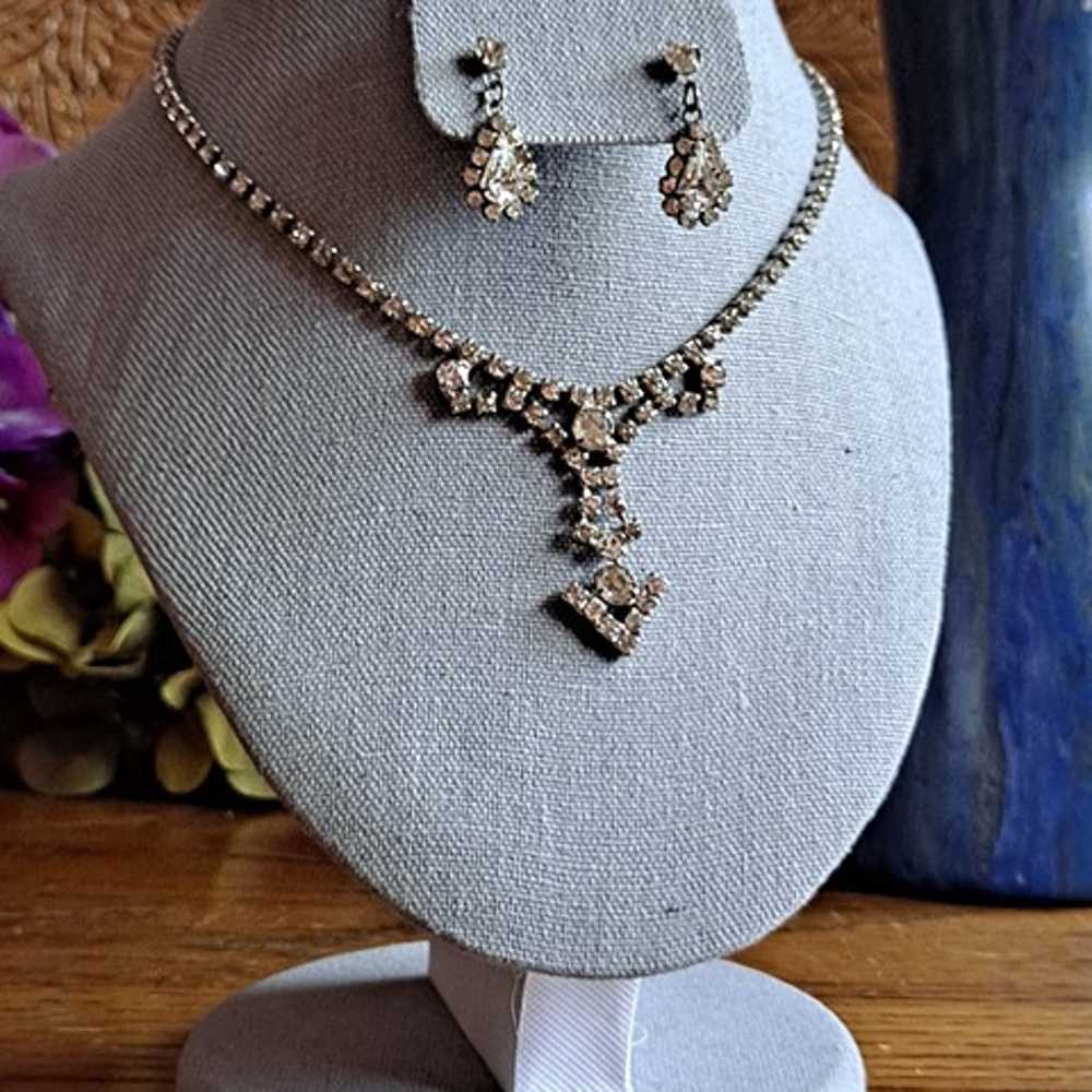Vintage Rhinestone Necklace & Earring Set - image 2