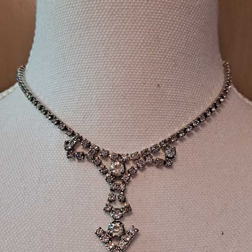 Vintage Rhinestone Necklace & Earring Set - image 3