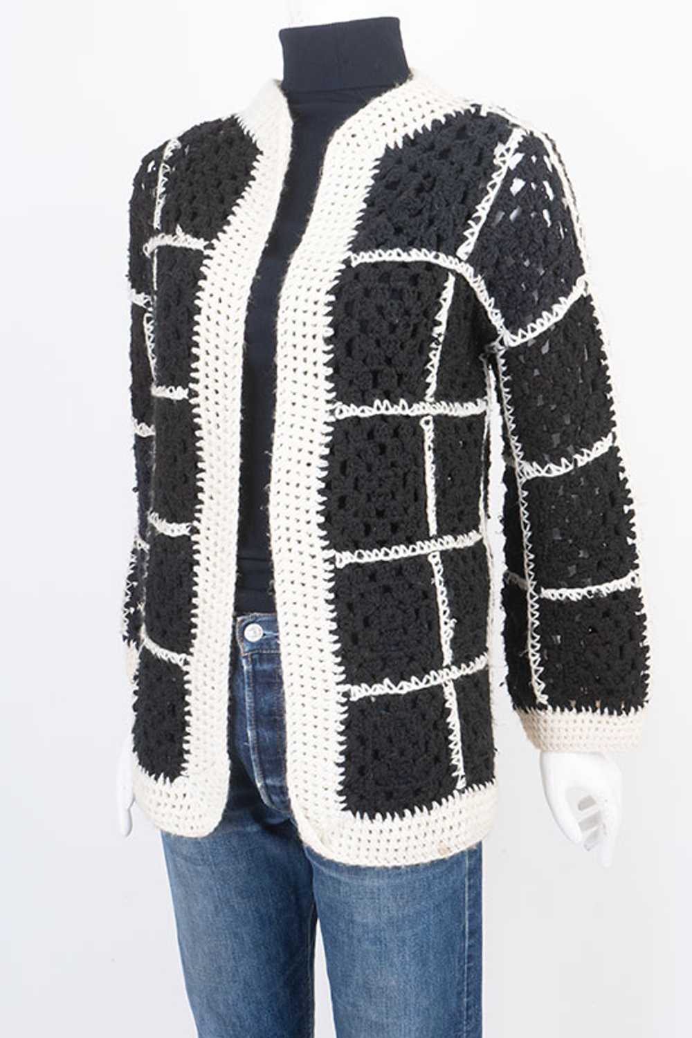 1970s Hand Made Macrame Patchwork Cardigan Jacket - image 1