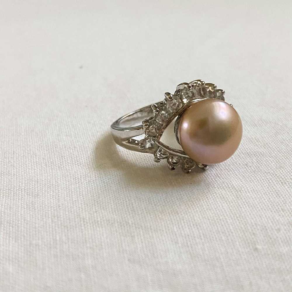 VTG Silver Soft Pink Pearl CZ Eye Ring - image 1