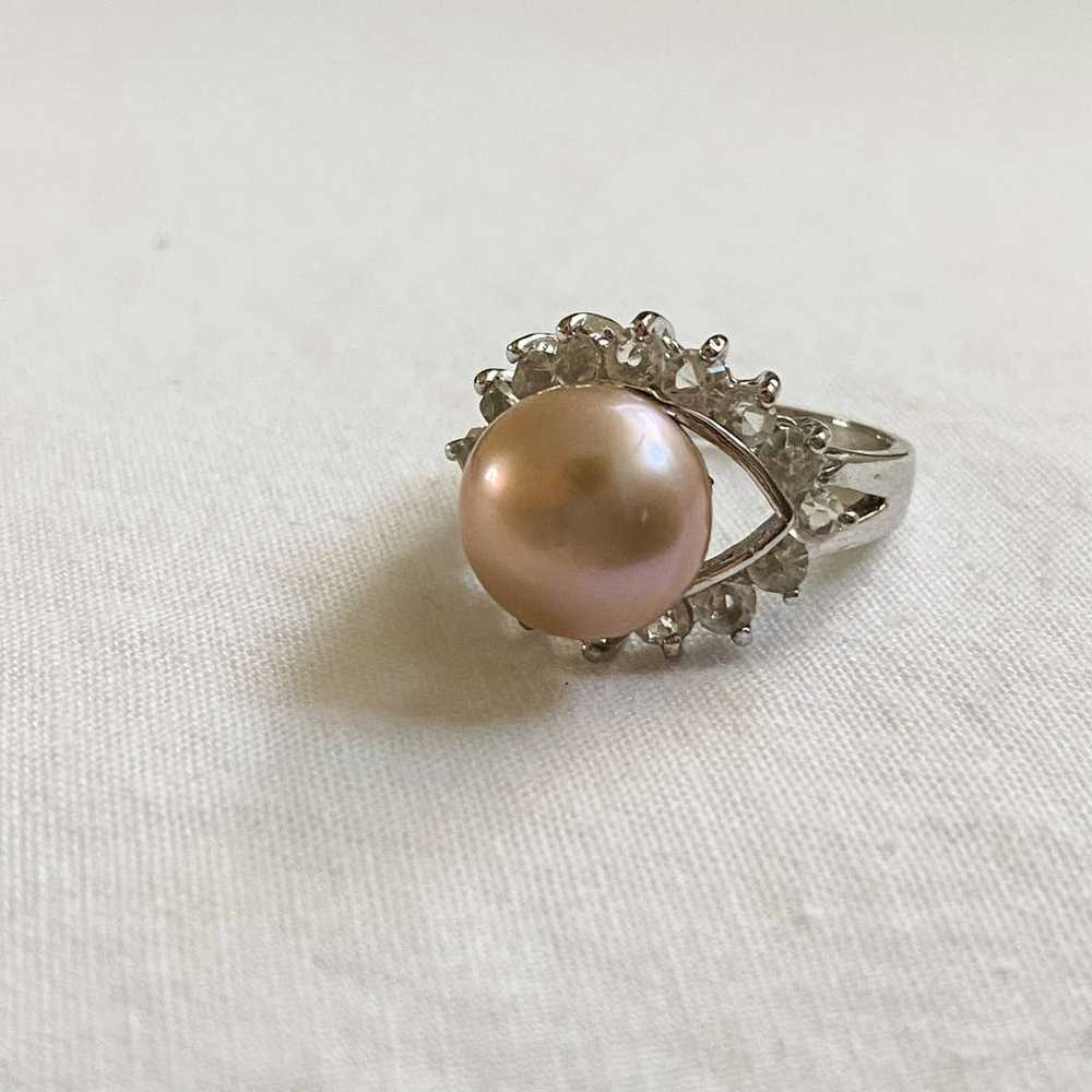 VTG Silver Soft Pink Pearl CZ Eye Ring - image 7