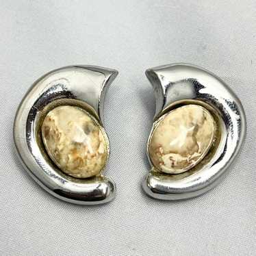 Vintage Silver Tone Stone Earrings - image 1