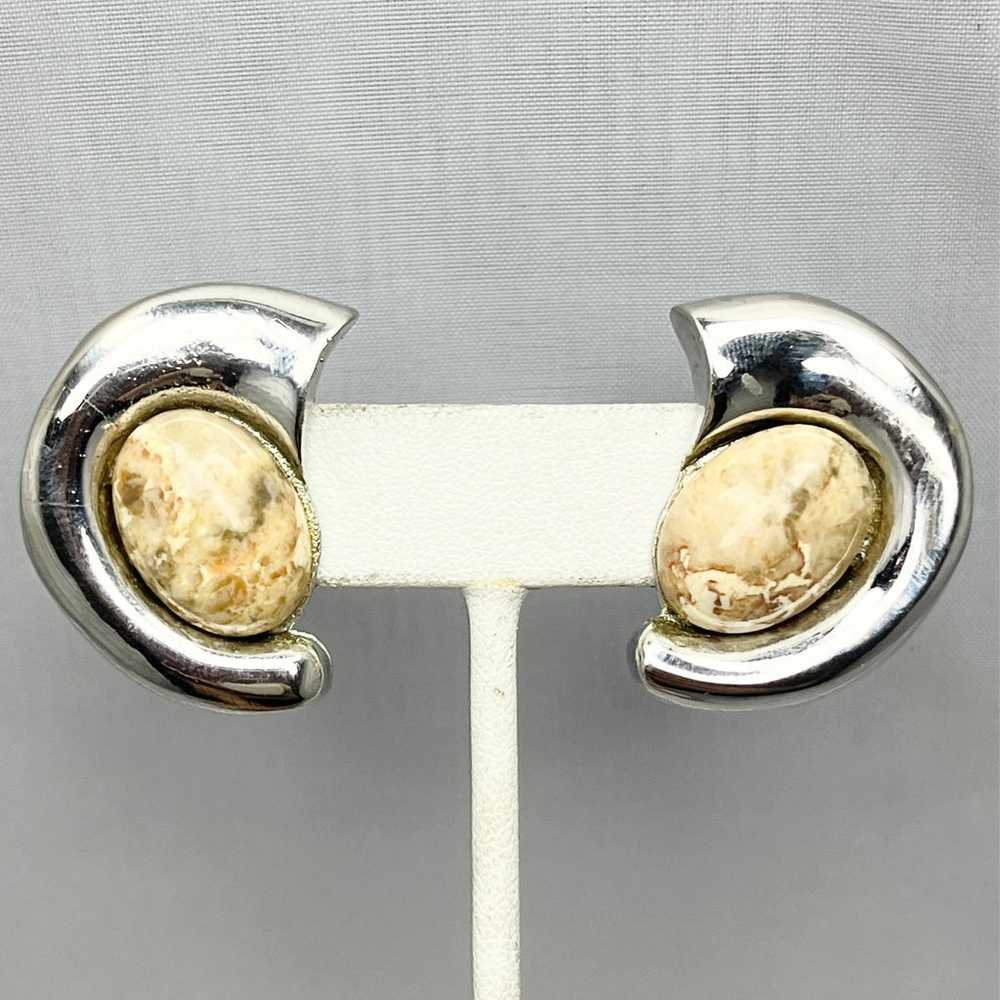 Vintage Silver Tone Stone Earrings - image 3