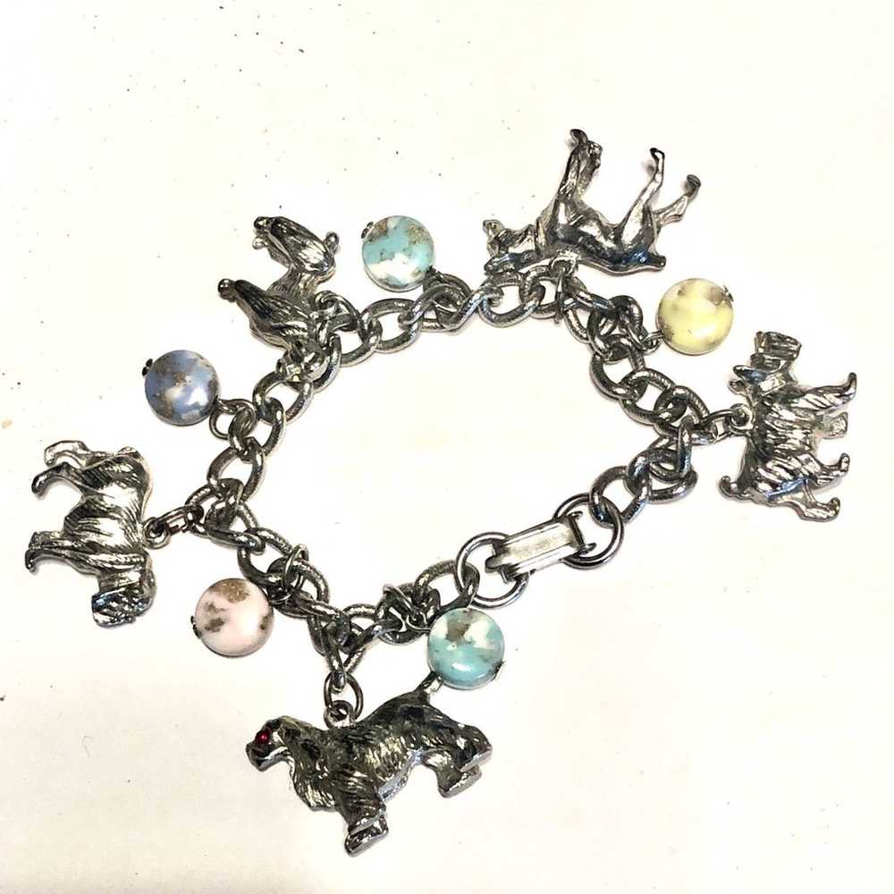 Vintage Charm Bracelet 5 dogs and stones - image 1