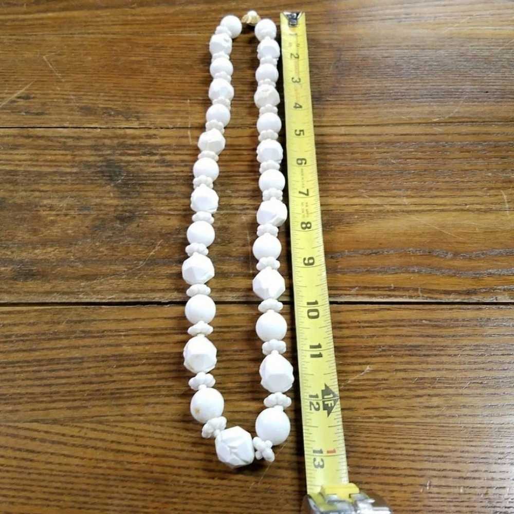 Vintage Carved Bead Necklace White Plastic Glass - image 5