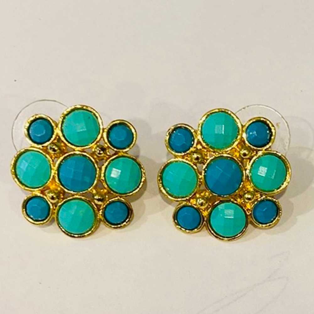 Estate Statement Stud Cluster Earrings Turquoise … - image 1