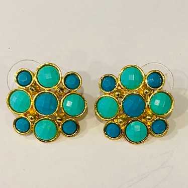 Estate Statement Stud Cluster Earrings Turquoise … - image 1