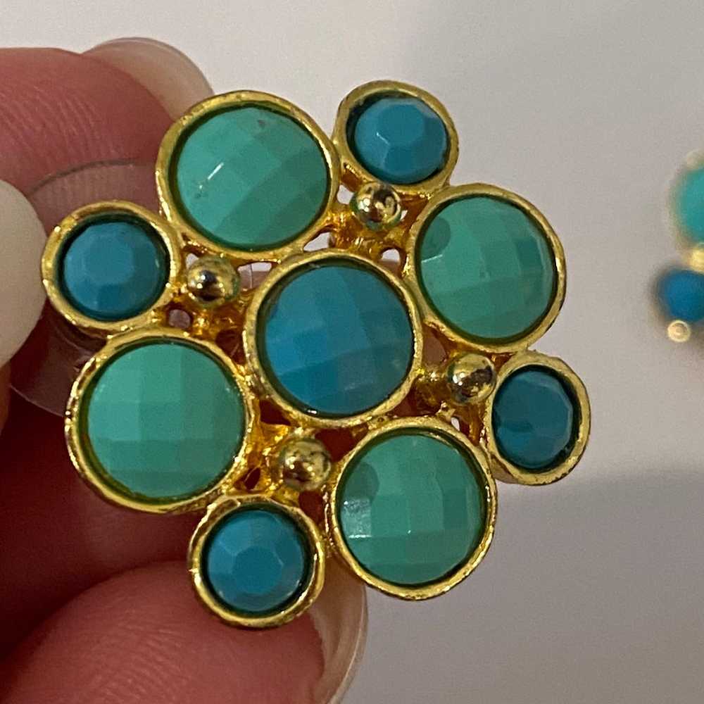 Estate Statement Stud Cluster Earrings Turquoise … - image 2