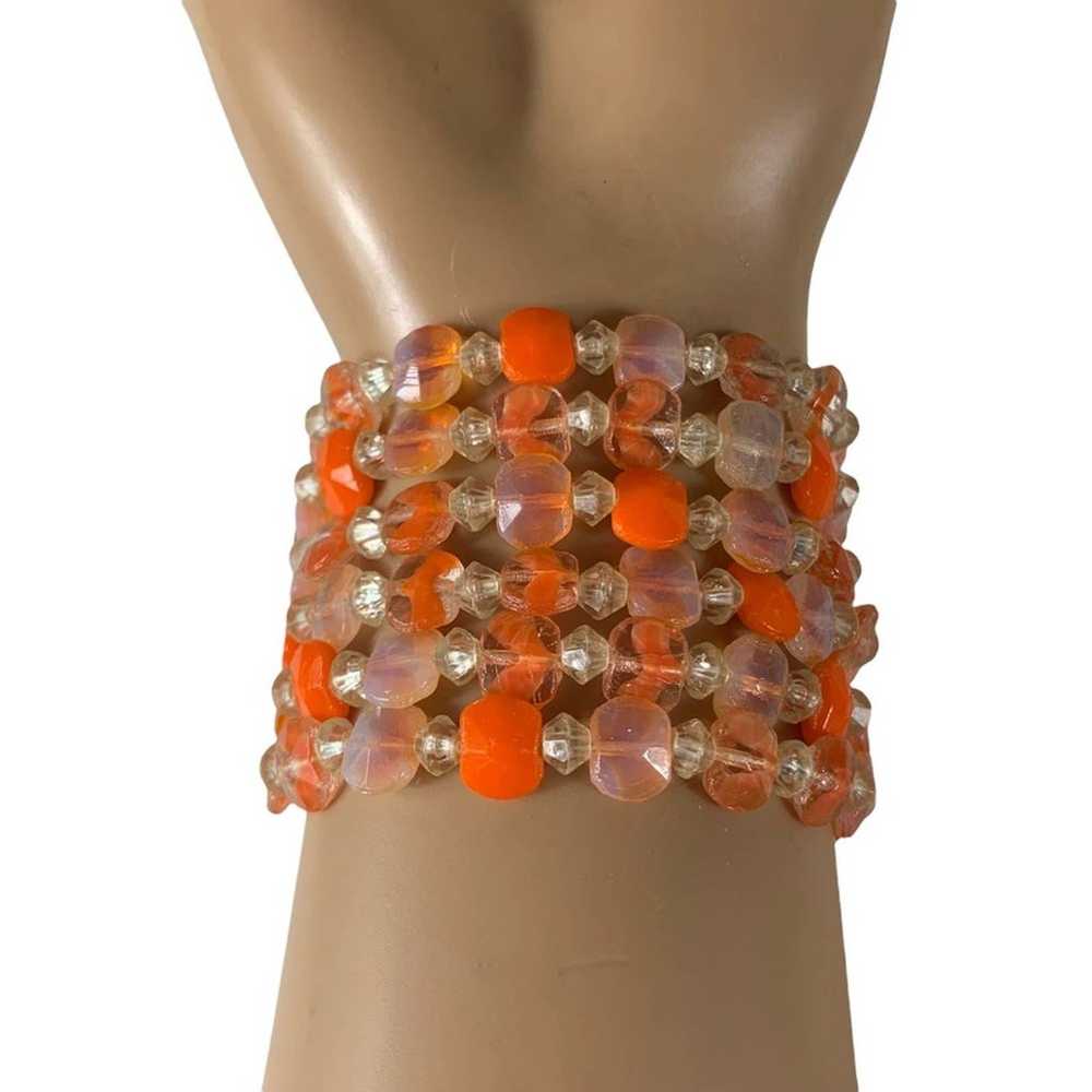 Vintage Gold Tone Orange Opalescent Glass Beads 6… - image 4