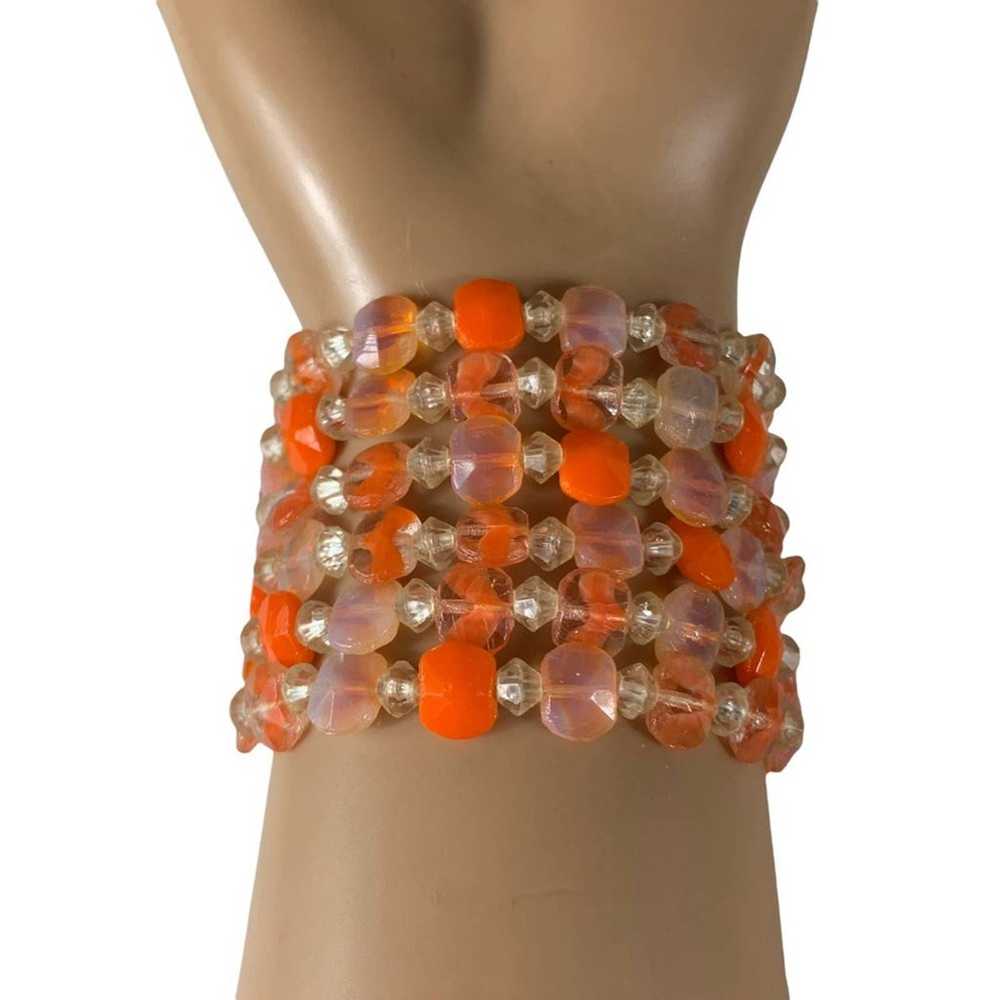 Vintage Gold Tone Orange Opalescent Glass Beads 6… - image 5