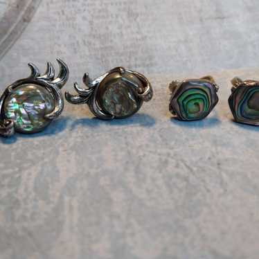 Two Pairs of Vintage Sterling Silver Abalone Clip 