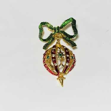 Vintage Christmas Bow & Ornament Brooch
