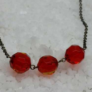 Red faceted glass bead necklace vtg - image 1