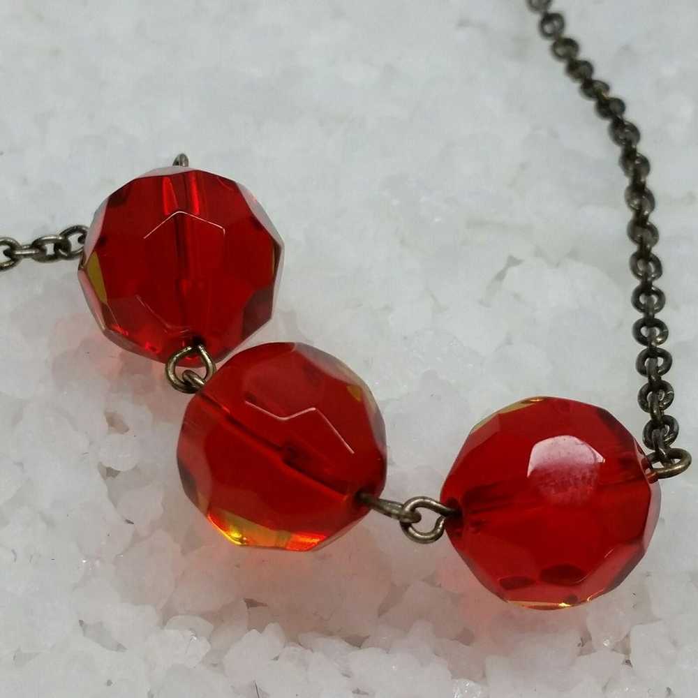 Red faceted glass bead necklace vtg - image 6