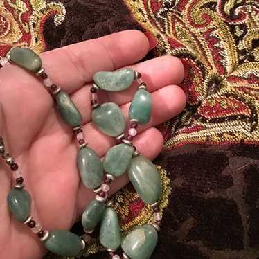 Sterling and real stone long necklace jade ? - image 1