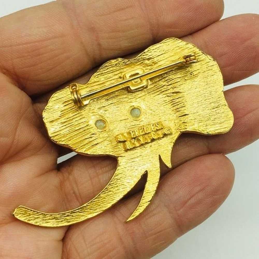 VTG SIGNED J. Freides NYC Gold Tone Pearl Elephan… - image 2