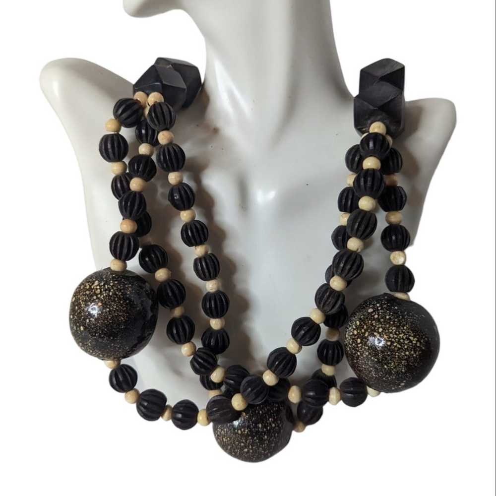 Vintage Chunky Wooden Ball & Bead Multi Strand Tr… - image 2