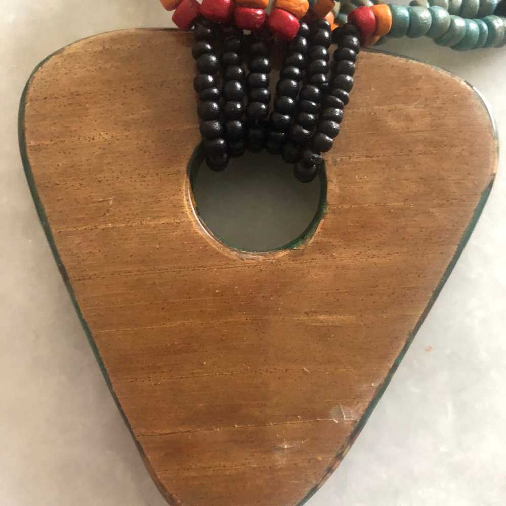 VINTAGE WOOD 80's HUGE Decoupage Necklace - image 4