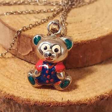 Vintage Enamel Italy Sterling Puff Bear Charm Nec… - image 1