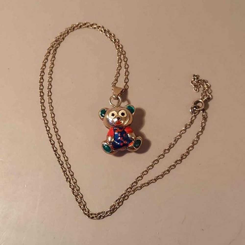 Vintage Enamel Italy Sterling Puff Bear Charm Nec… - image 4