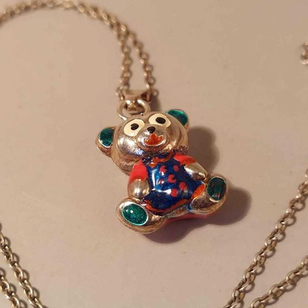 Vintage Enamel Italy Sterling Puff Bear Charm Nec… - image 5