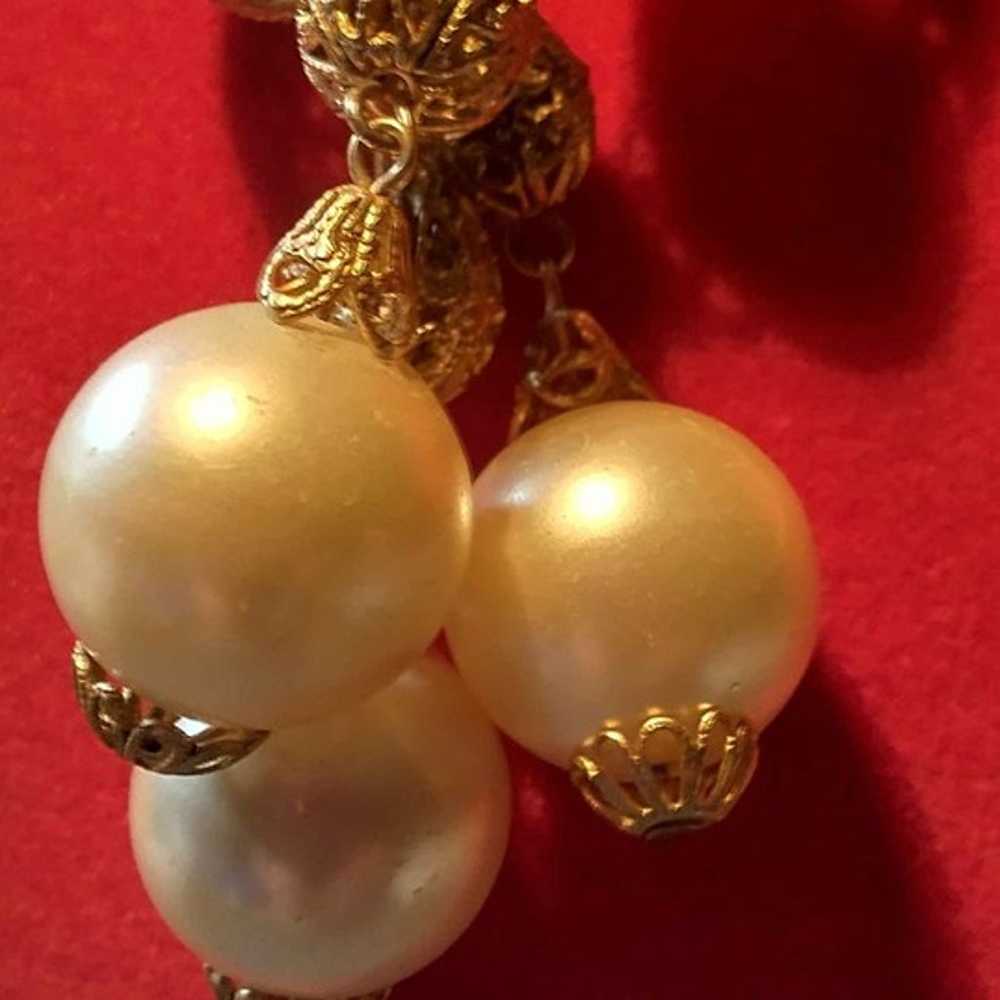 Large Vintage Glass Pearl & Golden Scalloped Bead… - image 2